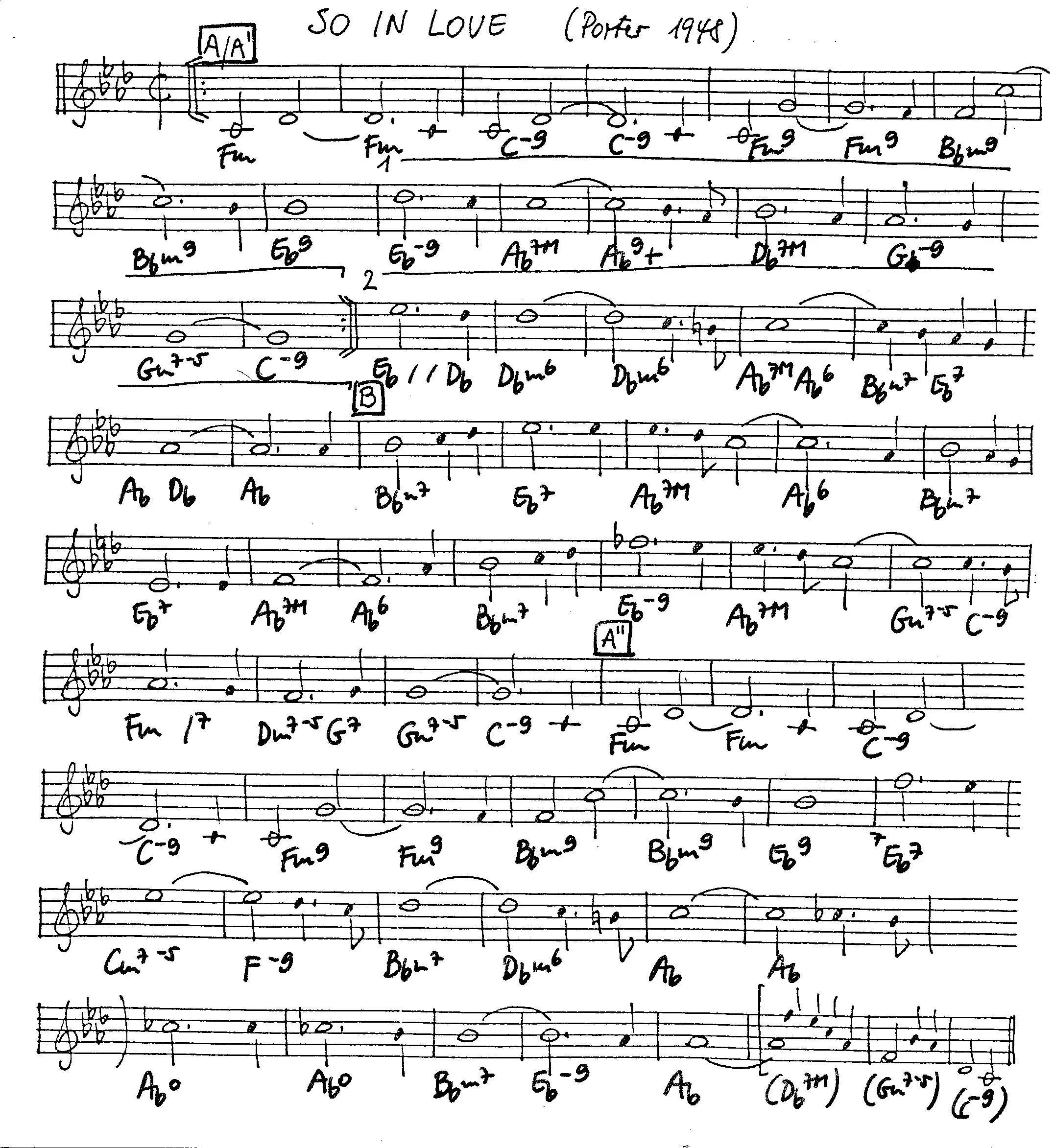 so in love free jazz leadsheet - Courtesy of the Jungle Jazz Band